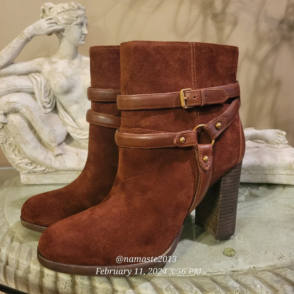 Ugg Dandridge Suede Heeled Boot Hardware Buckle Designer Slip-On #722 New - Picture 6 of 14